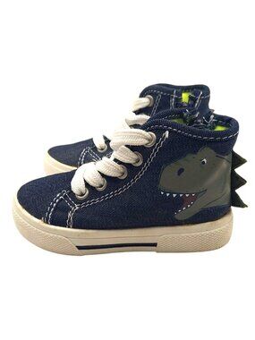 Carters Boys Nash Navy Blue High Top Dinosaur Sneakers Lace Up Side Zip Size 5T
